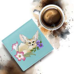 Dessous-de-verre En Verre Fleurs Fennec Fox mignonnes