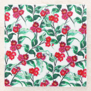 Dessous-de-verre En Verre Fleurs florales en rouge Motif-56698