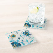 Dessous-de-verre En Verre Fleurs Indigo dorées avec Arrière - plan blanc (Incliné)