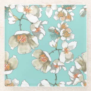 Dessous-de-verre En Verre Fleurs Jasmin : Aquarelle Turquoise clair