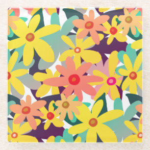 Dessous-de-verre En Verre Fleurs jaunes et oranges