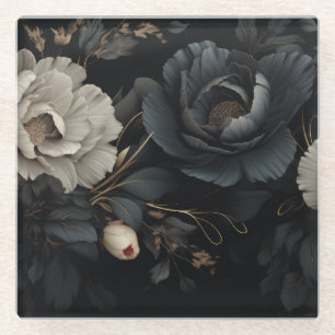 Dessous-de-verre En Verre Fleurs noires et blanches