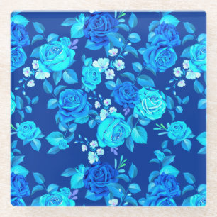 Dessous-de-verre En Verre Fleurs Rose bleu classique Motif-876