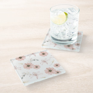 Dessous-de-verre En Verre Fleurs roses aquarelle Art