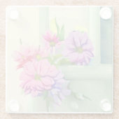 Dessous-de-verre En Verre Fleurs roses et violettes sur fond de fenêtre (Dos)