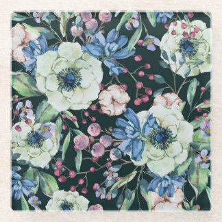 Dessous-de-verre En Verre Fleurs sauvages d'anémone : motif vintage à l'aqua