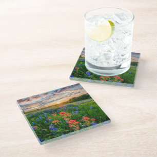 Dessous-de-verre En Verre Fleurs   Texas Bluebonnets & Indian Paintbrush