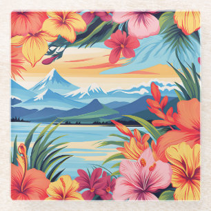 Dessous-de-verre En Verre Fleurs tropicales colorées & Paysage