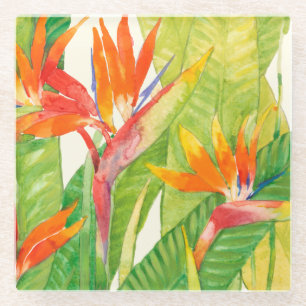 Dessous-de-verre En Verre Fleurs tropicales   Oiseau du paradis