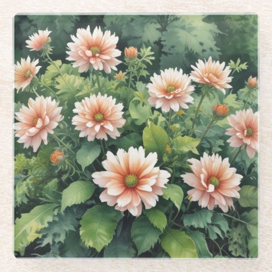 Dessous-de-verre En Verre Fleurs Verdure Élégant Aquarelle (Devant)