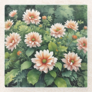 Dessous-de-verre En Verre Fleurs Verdure Elégante Aquarelle