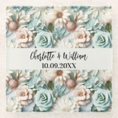 Dessous-de-verre En Verre Fleurs vert poussiéreux noms mariage (Devant)