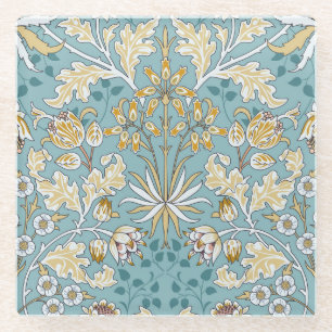 Dessous-de-verre En Verre Fleurs vintages, feuillage bleu clair transparent