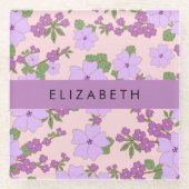 Dessous-de-verre En Verre Fleurs Violettes, Motif De Fleurs, Votre Nom (Devant)