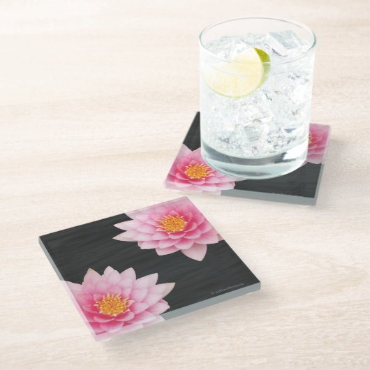 Dessous-de-verre En Verre Floating Pink Lotus Flowers (Incliné)