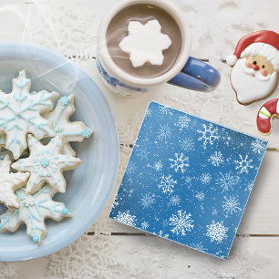 Dessous-de-verre En Verre Flocons de Neige Bleus Classique Hiver Blanc