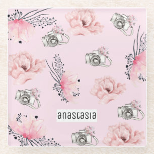 Dessous-de-verre En Verre Floral aquarelle Rose personnalisée