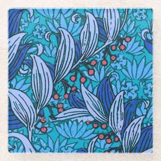 Dessous-de-verre En Verre Floral bleu ancien Boho moderne (Devant)