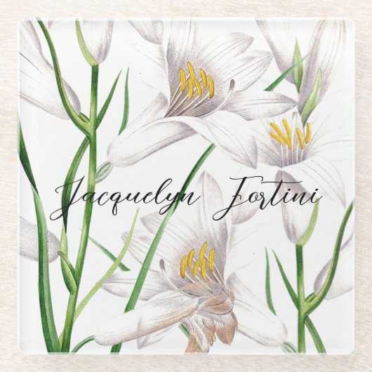 Dessous-de-verre En Verre Floral Elegant Chic Cute Calligraphie Ajouter Nom (Devant)