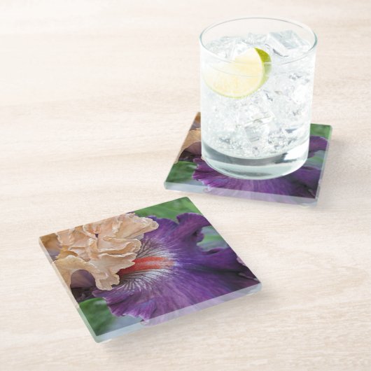 Dessous-de-verre En Verre Floral Fleur d'Iris à deux tons (Incliné)