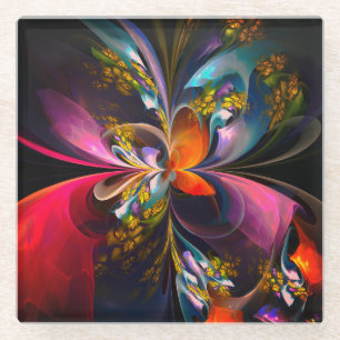 Dessous-de-verre En Verre Floral moderne Art Abstrait Rouge Bleu Motif #13