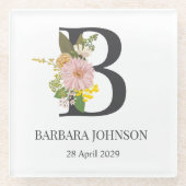 Dessous-de-verre En Verre Floral Monogram Letter B Custom Name and Date  (Devant)