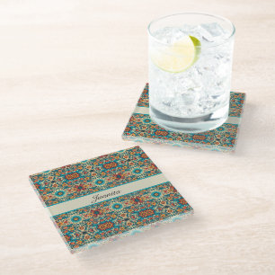 Dessous-de-verre En Verre Floral Motif mexicain personnalisable