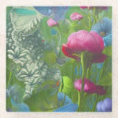 Dessous-de-verre En Verre Floral rose, bleu et blanc muet (Devant)