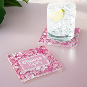 Dessous-de-verre En Verre Floral rose Choisir Heureux