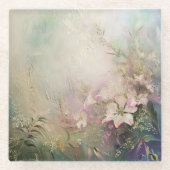 Dessous-de-verre En Verre Floral rose tropical blanc (Devant)