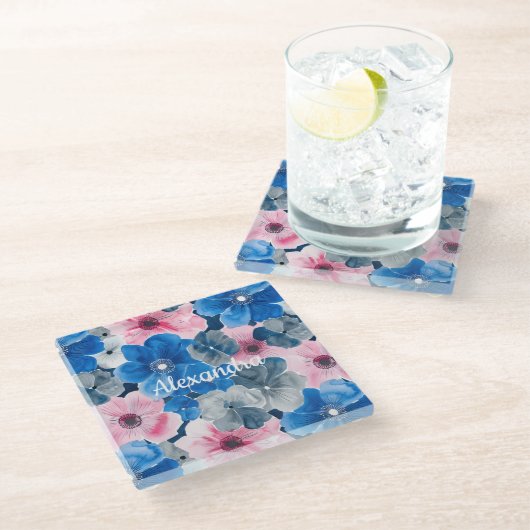 Dessous-de-verre En Verre Flore rose chic (Incliné)