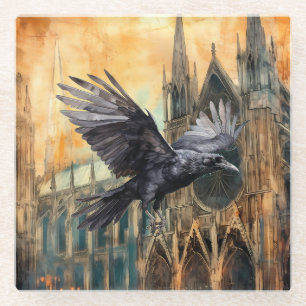 Dessous-de-verre En Verre Flying Raven et la cathédrale gothique médiévale