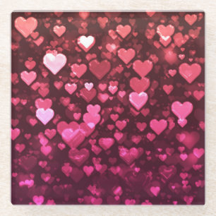 Dessous-de-verre En Verre Fond numérique à effet bokeh de cœurs roses