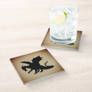 Dessous-de-verre En Verre Fond rustique Dragon Noir