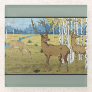 Dessous-de-verre En Verre Forêt aux cerfs Art nouveau Maurice Verneuil Art