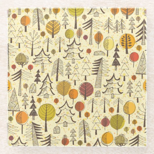 Dessous-de-verre En Verre Forêt d'automne : Motif graphique transparent. (Devant)