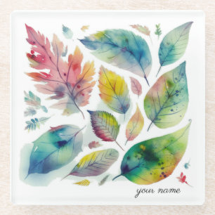 Dessous-de-verre En Verre Forêt tonique de bijoux aquarelle, personnalisé