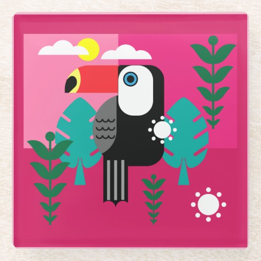 Dessous-de-verre En Verre Forêt tropicale tropicale Toucan (Devant)