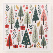 Dessous-de-verre En Verre Forêt Whimsical d'arbres de Noël (Devant)