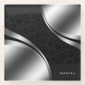 Dessous-de-verre En Verre Formes géométriques modernes en argent noir Monogr (Devant)