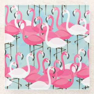 Dessous-de-verre En Verre Foule rose et blanche des Flamants roses