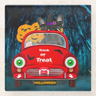 Dessous-de-verre En Verre Français Bulldog Driving Car Effrayant Halloween