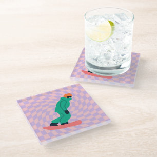 Dessous-de-verre En Verre Freeride Snowboardeur En Costume Vert À damiers