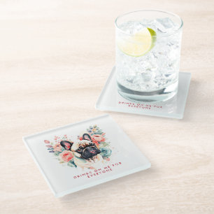 Dessous-de-verre En Verre French Bulldog Flowers boit sur moi pour tous