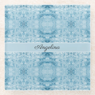 Dessous-de-verre En Verre Froid Arctique   Motif personnalisé à plumes bleue