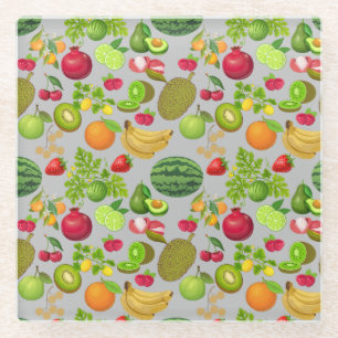 Dessous-de-verre En Verre Fruits colorés Motif 01.b LGrey BG