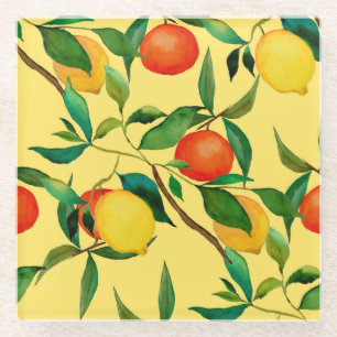 Dessous-de-verre En Verre Fruits d'agrumes, motif d'aquarelle vibrante.