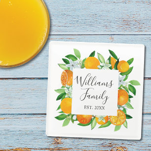 Dessous-de-verre En Verre Fruits et fleurs orange élégants Floral d'été