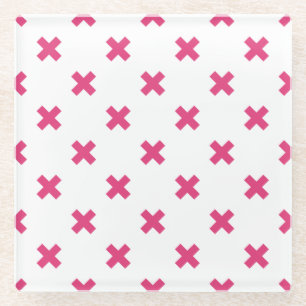 Dessous-de-verre En Verre Fuchsia croix sur le blanc