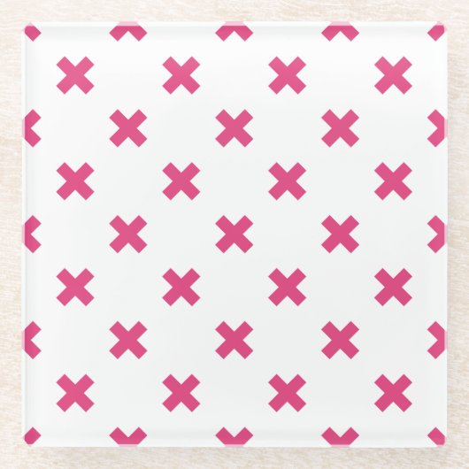 Dessous-de-verre En Verre Fuchsia croix sur le blanc (Devant)